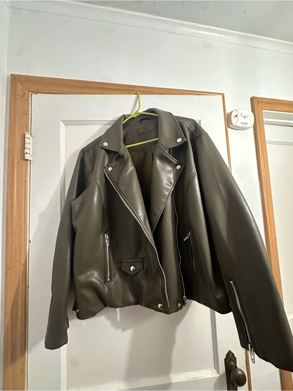 Blank NYC Womens Olive Green Faux Leather Moto Jacket